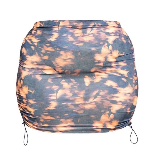 PLT Navy Tie Dye Ruched Side Toggle Mini Skirt - Picture 6 of 9